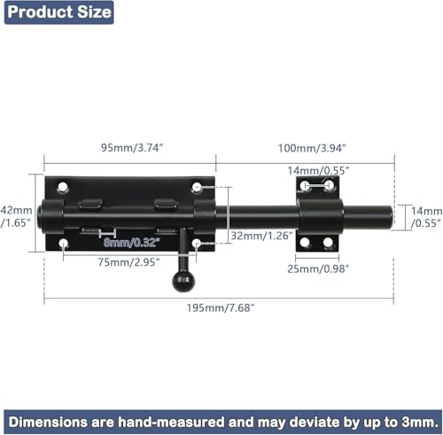 Image of Alise Slide Lock SUS304 Stainless Steel Gate Latch, Slide Bolt Latch,Thickened Heavy Door Latch Lock,8 Inch Black Barrel Bolt Latch, Security Slide Latch Lock