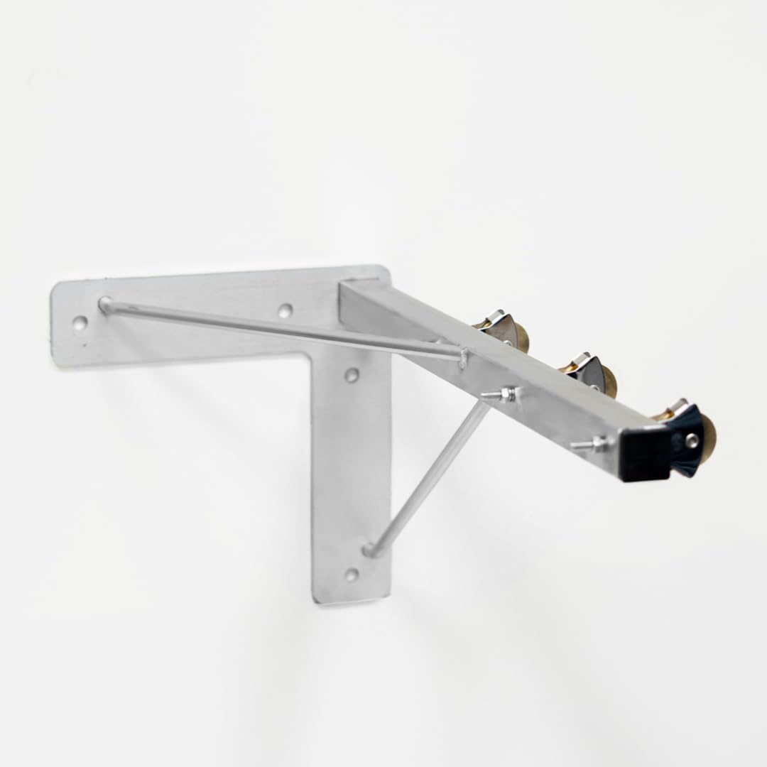 Tendedero de poleas de acero inoxidable con 2 brazos y 6 poleas de latón | Avalon Tendedero Fijo de Pared con forma de escuadra. 2 Brazos de Inoxidable, 6 poleas y Anclajes con alta Capacidad de Carga