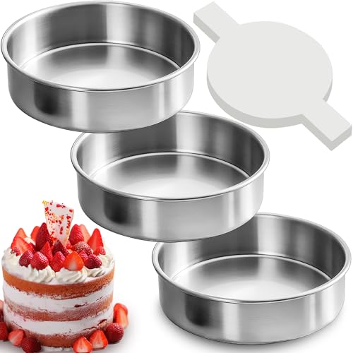 6 Inch Cake Pans Set of 3 Round Cake Pans with 100 Pieces Parchment Paper, Stainless Steel Baking Pan For Layered Cakes, Smash Cake Pans Mirror Finish Dishwasher Safe Small Cake Pan Set Cake Mold