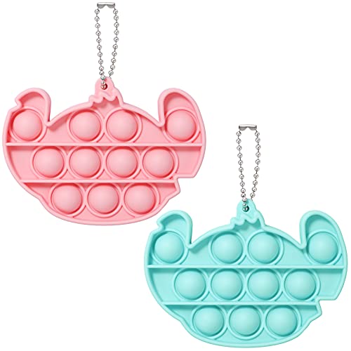 EVERMARKET Push Pop Bubbles Fidget Sensory Toy Keychains, 2 Pack Mini Stitch Bubble Popper Stress Reliever Silicone Relax Toys Keychain, Pop Bubble Fidget Block Toys, Pink Blue