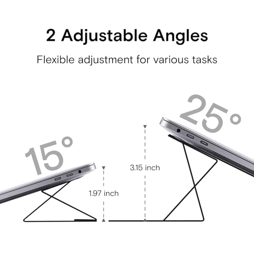 Image of MOFT Laptop Stand for Desk, Adhesive MacBook Computer Stand with 2 Adjustable Viewing Angles, Foldable and Portable Laptop Riser Compatible with 11 inch-16 inch Laptops, CarbonPU-Black(Adhesive Version)