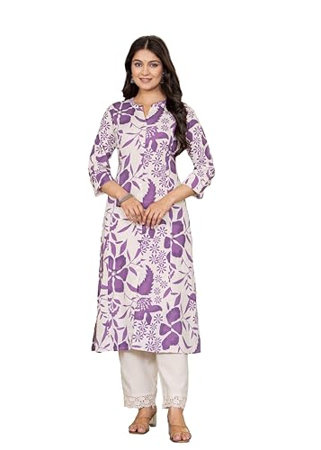 Image of Pistaa's Women's Floral Print A-Line Kurta with Lace Palazzos
