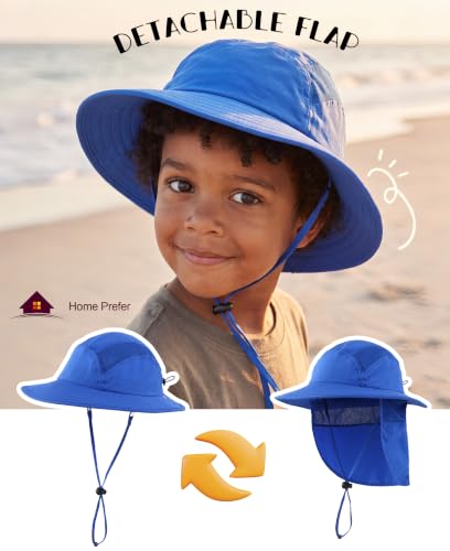 Image of Home Prefer UPF 50+ Boys Sun Hat with Neck Flap Wide Brim Summer Beach Bucket Hat for Boys Girls Toddler Kids Safari Hat