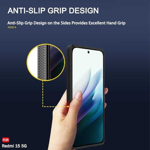 Image of TheGiftKart Liquid Silicon Back Cover Case for Mi Redmi 15 5G | ShockProof Military Grade Protection | Micro-Fibre Cloth On Inner Side | Built-in Anti-Slip Grip Back Cover for Redmi 15 5G (TPU, Black)