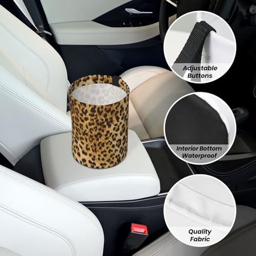 Image of Car Garbage Bag Brown Leopard Mini Car Trash Bin Portable Collapsible Waterproof Rubbish Bag for Car Accessories Back Front Seat Cup Holder