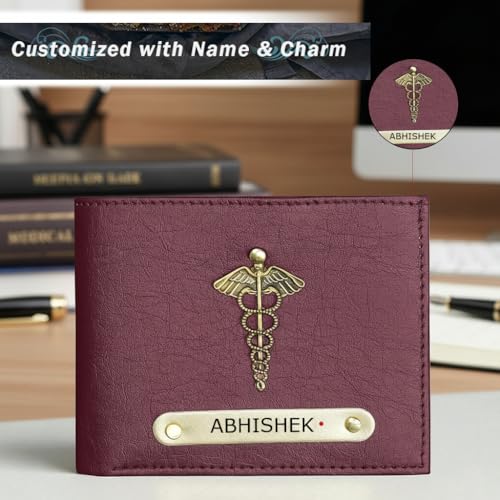 Image of Men's Personalized Wallet I Customized Slim Stylish Leather Purse with Name & Charm I Unique Birthday Anniversary Gift for Men Boy Love Husband Employees Clients - (Brown)