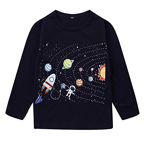 Toddler Boy Long Sleeve Shirts Kids Pullover Top Planet Dinosaur Tractor Cotton Graphic T-Shirt2