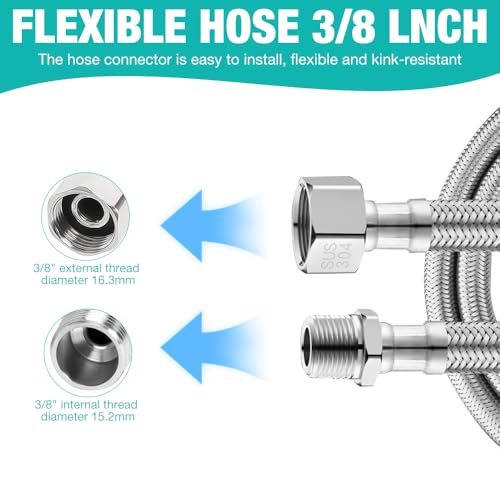 DAJASD 4 PCS Flexschlauch 3/8 Zoll,Panzerschlauch,Wasserhahn Schlauch VerläNgerung(20cm/10cm) mit Überwurf und Außengewinde,Armaturenschlauch für Armatur Sanitär Schlauch Anschlussschlauch Armatur