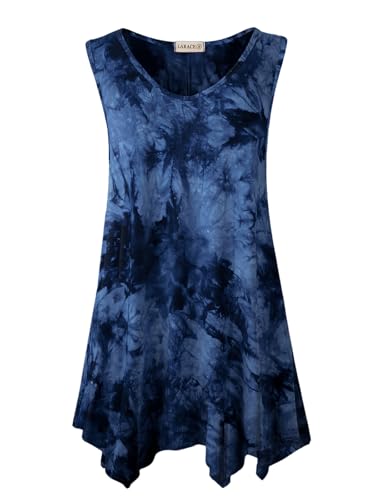 LARACE Sleeveless Tunic Tops for Women Plus Size V Neck Tanks, T09-Blue, 1X
