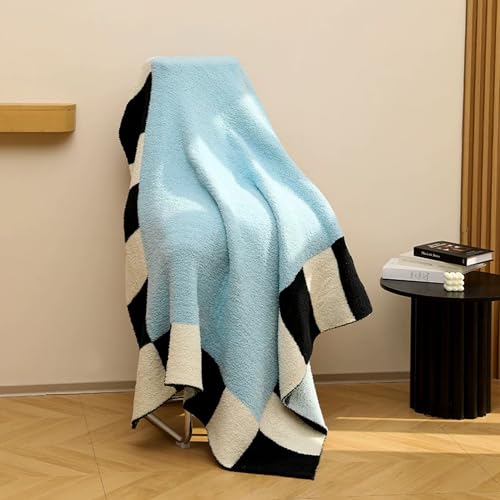 Blaue Fleece-Überwurfdecke, modern, kariert, gemütlich und weich, 127 x – Ansicht 6