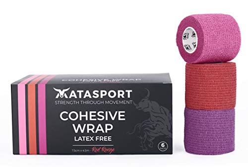 Cohesive Latex Free Bandages Self Adhesive - Compression & Strapping. Medical & Sports Elastic Bandage Tape Provides Support (6 X Rolls) Red, Pink & Purple 7.5cm X 4.5m Vet Wrap For Dog Horses Etc