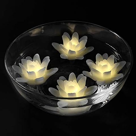 ARDUX LED Floating Candles, Lily-Shaped Wax Waterproof Candle Tealight Night Light Flameless Candle with Battery-Powered for Wedding Party Decoration (Pack of 4) (Warm White) Cover
