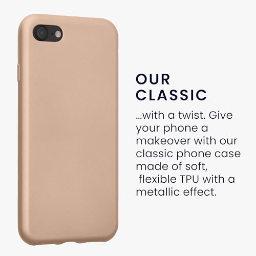 Image of kwmobile Case Compatible with Apple iPhone SE (2022) / SE (2020) / 8 /7 Case - Soft Slim Metallic TPU Silicone Cover - Metallic Gold