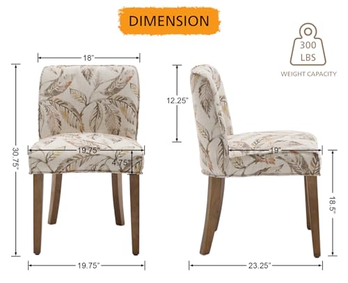 Image of Upholstered Parsons Chair Set of 2, Linen Fabric Floral Patterned Dining Chairs with Walnut Wood Leg Cushioned Back Modern Rustic Side Chairs for Living Room /Kitchen /Dining /Restaurant