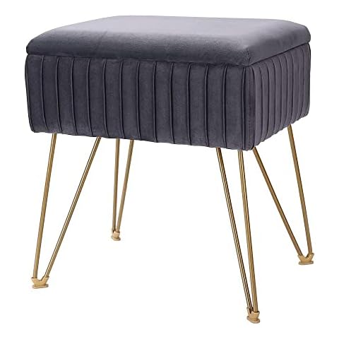 YYW HOME Taburete otomano de almacenamiento de terciopelo rectangular con patas de metal dorado y bandeja superior mesa de café Cover