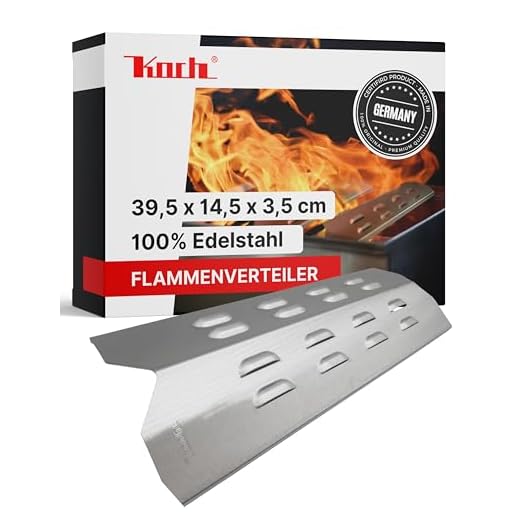 KOCH #55 Edelstahl Flammenverteiler 395 x 145mm Flammenblech/Brennerabdeckung/Aromaschiene V2A Ersatzteil passend u.a. für Landmann Gasgrill