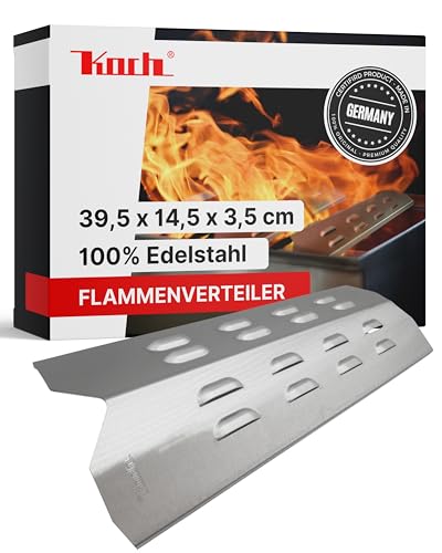 KOCH #55 Rostfreier Flammenverteiler 395x145mm passend div. Gasgrill Modelle - Universal Brennerabdeckung mit Kiemenstruktur - Massiver Edelstahl V2A Stärke 1,25mm, 650g! 1A Qualität Made in Germany