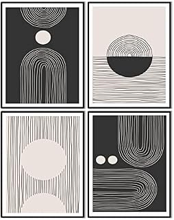 IKORNUO Abstract Boho Wall Art Prints for Living Room, Bedroom, Kitchen, Bathroom Wall Decor, Minimalistic Room Decor Poster & Pictures, Black and White Wall Art, Set of 4, 8" x 10", Unframed.
