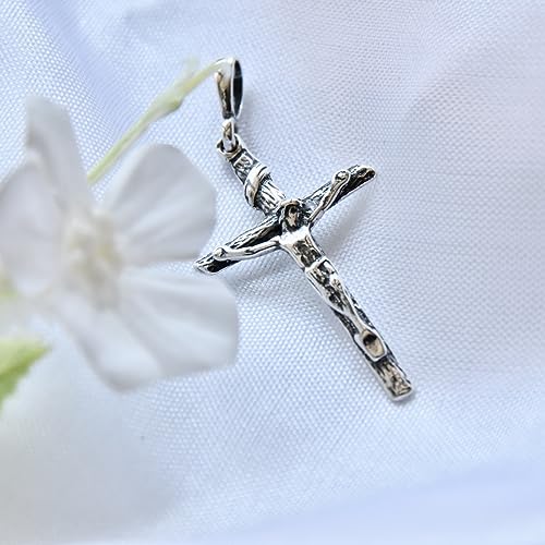Sz 77 Silverzone77 Cross Pendant Jesus Christ Crucifix Sterling Silver 925 Wood Textured Religious Unisex Jewelry thumb #1