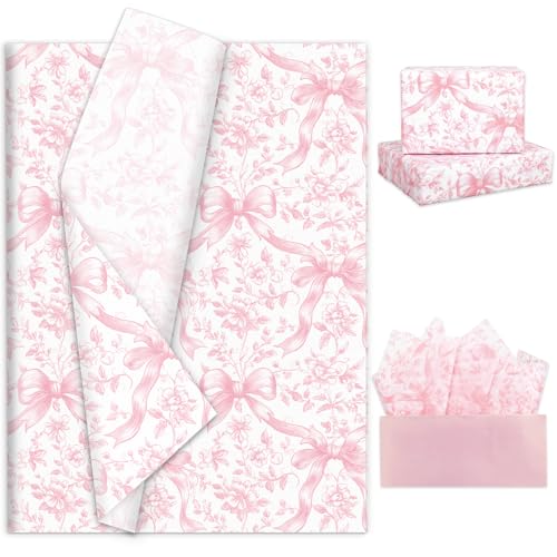 FYSUIMU 60 Sheets Pink Bow Floral Tissue Paper...