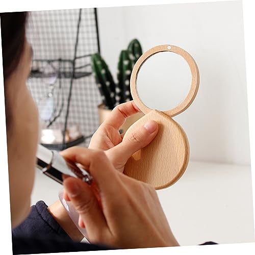 FRCOLOR 3pcs espejo cosmético pequeño portátil de madera miniatura 5