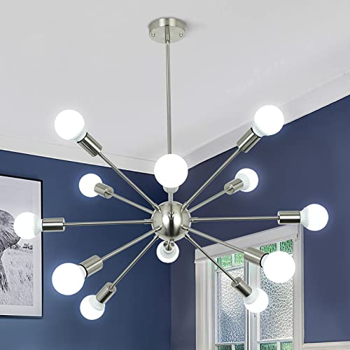 Kostomo Sputnik Chandelier 12 Lights Modern Pendant Lighting Brushed Nickel Industrial Vintage Ceiling Light For Kitchen Dining Living Bedroom Foyer （Nickel） #TOP20