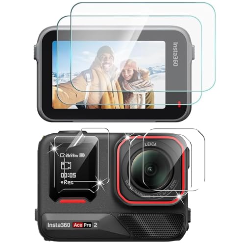 【2+2+2枚セット】For Insta360 Ace Pro 2 フィルム フィルム (2枚) + レンズ保護フィルム (2枚) 強化ガラスフィルム 【2024新登場】 液晶保護フィルム 超薄0.3mm 2.5D 硬度9H 全面保護 耐指紋 撥油性 高透