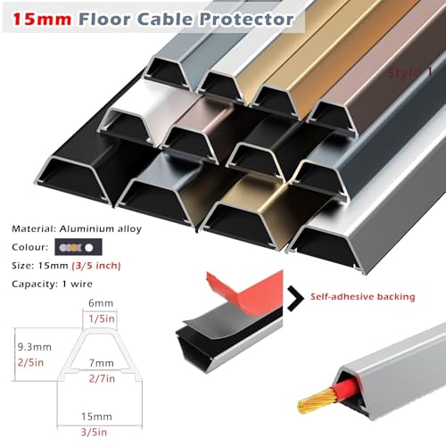 Bandeja porta cable de superficie metálica de aluminio, canaleta para cable autoadhesiva de suelo para gestión de cables, ocultador de cables para esquinas en oficina en casa y sala de música (B, L 1m - w 20mm) miniatura 2