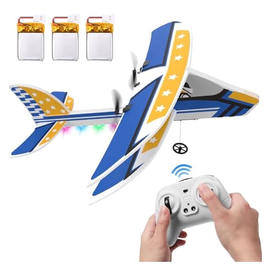 DEERC RC Plane, 2.4GHZ Remote Control Airplane W/ 3 Batteries & 6-axis Gyro Stabilizer, 2CH RTF RC Glider Toy for Beginners Kids Boys Girls Adults