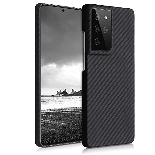 kalibri Funda Compatible con Samsung Galaxy S21 Ultra - Carcasa Protectora de aramida para móvil - Cover Negro Mate