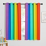 NICETOWN Colorful Rainbow Kitchen Classroom Curtains, Home Decoration Blackout Curtains for Princess Bedroom Girls Room Decor, Window Drapes for Girly Nursery Kids (Dark Rainbow, 52W x 54L, Set of 2)