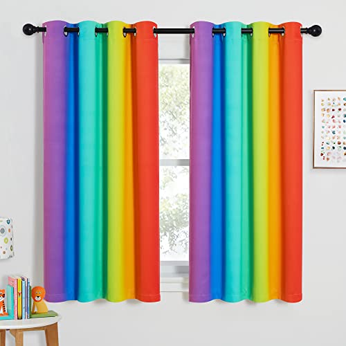 NICETOWN Colorful Rainbow Kitchen Classroom Curtains, Home Decoration Blackout Curtains for Princess Bedroom Girls Room Decor, Window Drapes for Girly