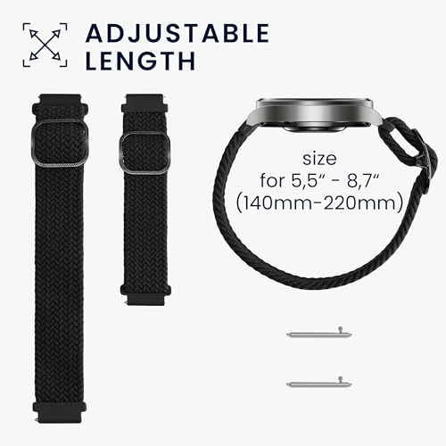 kwmobile Armband kompatibel mit Garmin Venu Sq 2 Music/Sq 2 / Vivoactive 6 / Vivoactive 5 - Nylon Fitnesstracker Sportarmband Band in Schwarz - Innenma&szlig;e von 14-22 cm