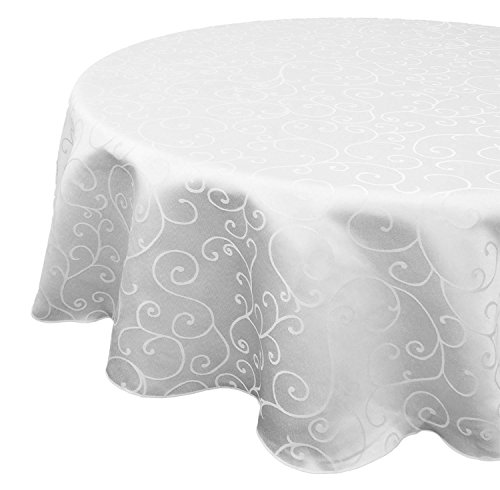 WedDecor 1pc Round Damask Tablecloth with an Overlay Branch Swirl Pattern, Seamless Polyester Linen Table Cover, Party