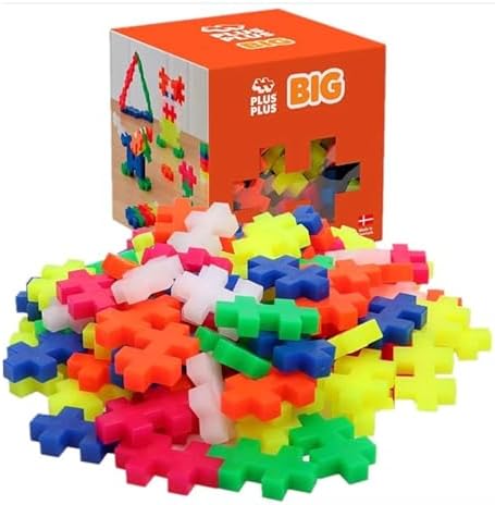 PLUS PLUS Big - Open Play Set - 100 Piece - Neon Color Mix, Construction Building Stem/Steam Toy, Interlocking Large Puzzle Blocks for Toddlers and Preschool