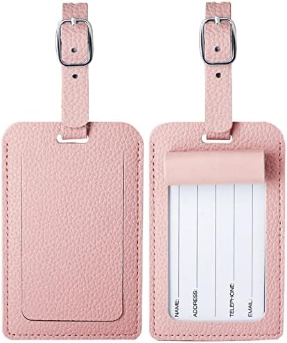 Luggage Tags, Leather Suitcase Tag Set Personalized Luggage id Tags Labels Travel Accessories-Set of 2(Pink))