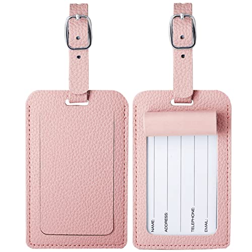 Luggage Tags, Leather Suitcase Tag Set Personalized Luggage Id Tags Labels Travel Accessories-Set Of 2(Pink)) #TOP3