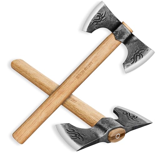 Dream Reach Axt Beil Set - 2PCS Doppelaxt Wikingeraxt Camping Beil Outdoor, Tomahawk Holzgriff Axt Holz Spalten für Bushcraft Wald Garten Männer Geschenke