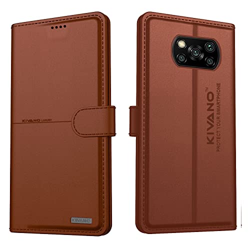 Image of KIVANO Xiaomi Poco X3 / Poco X3 Pro Flip Cover | Leather Finish | Inside Pockets & Inbuilt Stand | Shockproof Wallet Style Magnetic Closure Back Cover Case