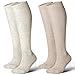 LEVSOX Cotton Compression Socks for Women&Men 20-30 mmHg Knee High Extra Thick Graduated Support Sock for Nurses, Pregnant Women, Travel and Flight, 2 Pairs, Grey, Beige