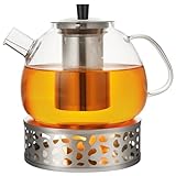 Theiere Avec Infuseur 1,6 litre, Theiere Verre Chauffant Transparent avec Filtre Amovible ...