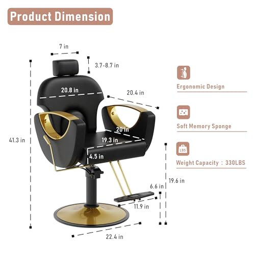 Image of LOUVIXA Barber Salon Chair for Hair Stylist, Height Adjustable Hydraulic Hair Reclining Salon Chairs, 360 Degrees Rotation, Multi-Function Shampoo Chair for Barbershop (Modern Black)