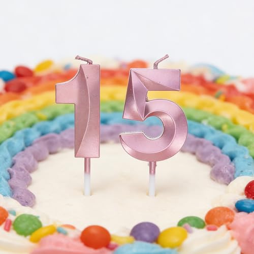 BIUDECO 20個誕生日ケーキ用の数字キャンドル 15 パラフィン製 煙が出ない ロウが垂れない お祝い用 バースデーパーティーに最適な でエレガントなデザイン [5]