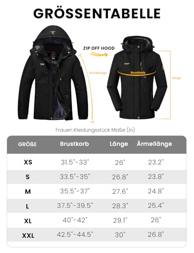 donhobo Damen Jacken Fleecejacke Winterjacke Wasserdicht Atmungsaktiv Verdickt Warm Winddicht Softshelljacke Outdoor Funktionsjacke (Schwarz, M)