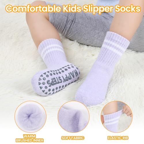 HUGSWEET Kids Thermal Slipper Socks Children Boys Girls Toddlers Crew Cabin Cozy Fluffy Warm Winter Fuzzy Socks with Non Slip Girps 6 Pairs（Multicolor-1,6-9Y） — view 5