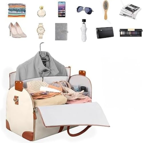 Image of 2-in-1 Convertible Garment Duffle Bag with Shoe Pouch - Weekender Travel Bag Leather Garment Bag for Travel Hanging Suitcase Suit Garment Bag Convertible Carry on Large Duffle Bags