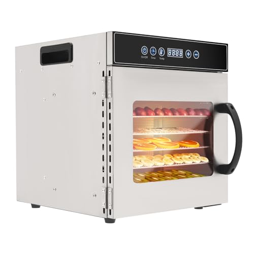 JAYEUW Dörrautomat mit 8 Edelstahlschale Dörrer Obsttrockner 500W 30-90℃ kurze Trockenzeit für Obst, Pilzen und Fleisch