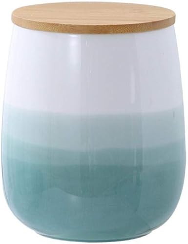 Recipiente de almacenamiento de alimentos, tarros redondos de cerámica para galletas, recipiente de cocina con tapa hermética de bambú, bueno para