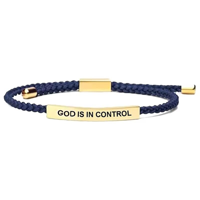 God Is In Control Inspirational Bracelets for Women Men Christian Faith Bracelets Handmade Letter Braided Bracelet Adjustable Stainless Steel Christmas Birthday Gifts Jewelry