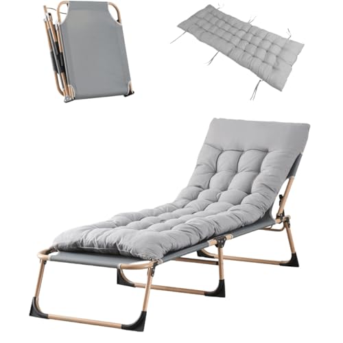 BSTSEL Heavy Duty Garden Sun Lounger Steel Frame Support Adjustable Folding Chaise Lounge Chair with...